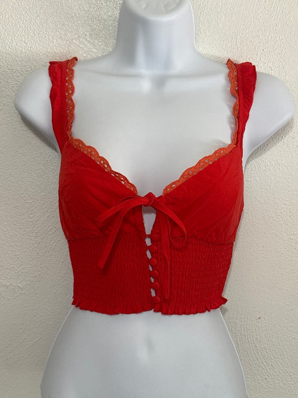 NWOT Loiness Milkmaid Coquette Peasant Renaissance Crop Top S Red Festival